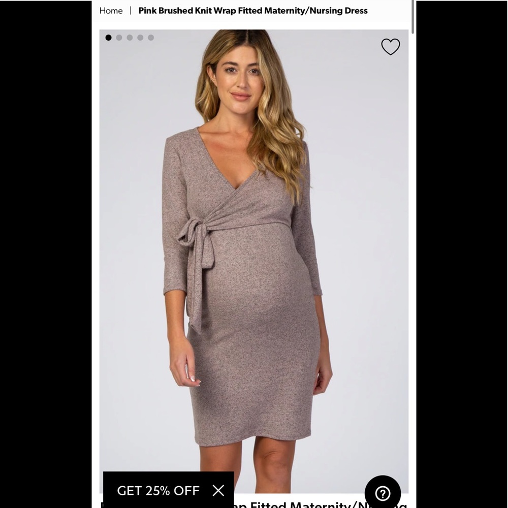 Pink Brushed Knit Wrap Fitted Maternity/Nursing Dress